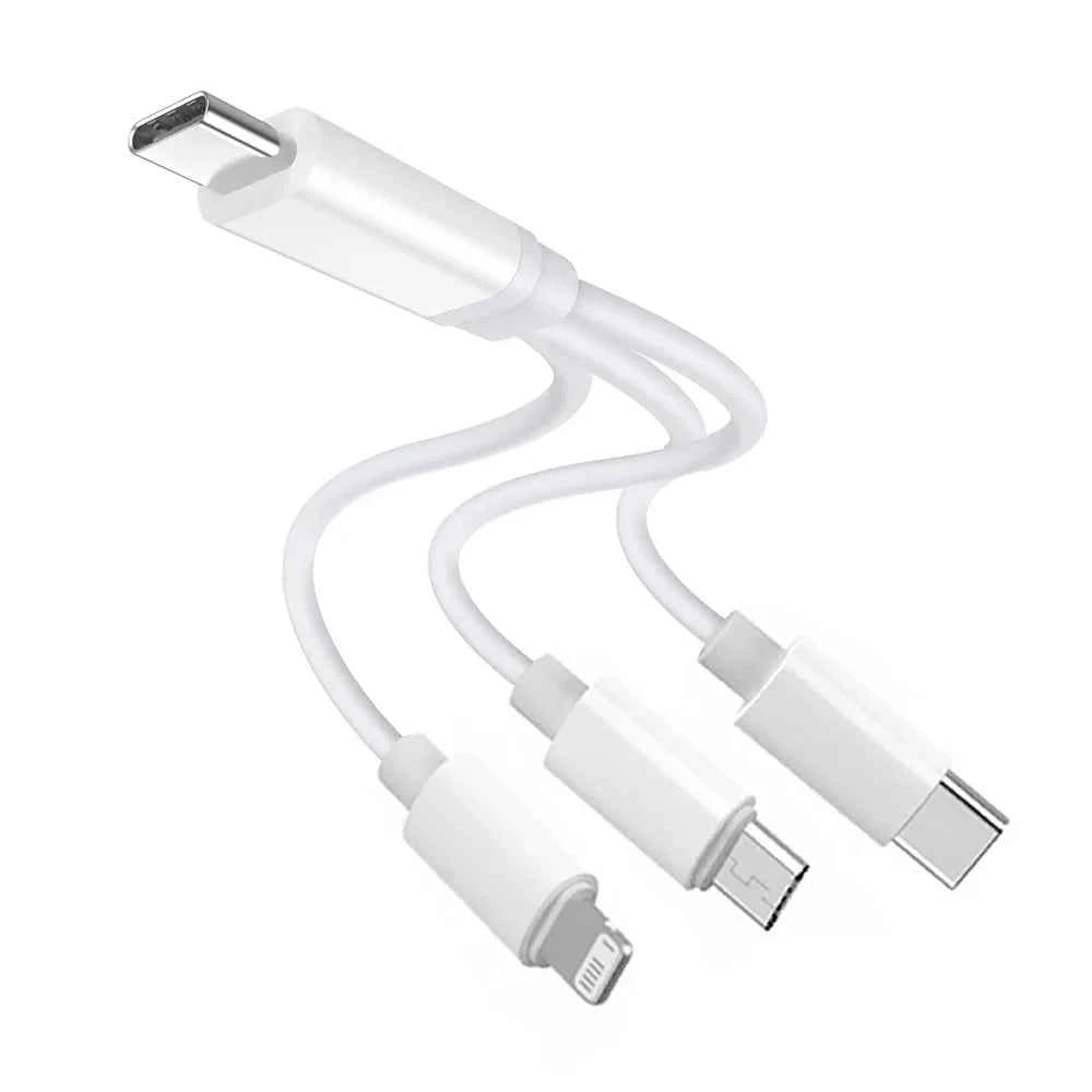 PD USB C Charging Cable for Multiple Devices Charging Cord Short 3 in1 Universal USB Cable with IP/Micro USB/Type C Mobile Power