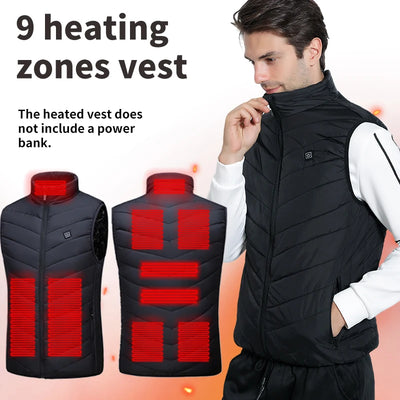Men's Winter 9-Zone Smart Heated Vest—Warm Jacket Vest, USB-Powered, Outdoor Casual, Cold-Weather Protection