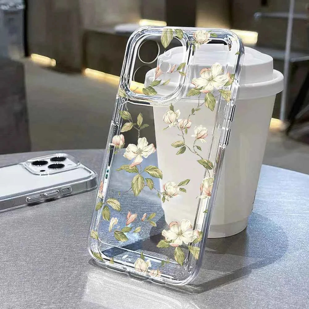 Flower Phone Case For iPhone 16 13 15 11 12 14 17 Pro Max Air 16E XS XR 7 8 SE Shockproof Transparent Cover Silicone Soft Fundas