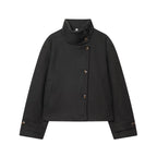 European and American 2025 Winter New Women's Loose and Casual Style Simple Long Sleeve Buckle Stand up Collar Coat