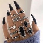 20Pcs Vintage Bohemia Black Rings Set For Women Men Mix Style Heart Love Flower Design Finger Jewelry Party Gifts