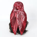Satin Square Scarf Women Muslim Hijab Elegant 2025 Print Silk Neckerchief Shawl Wraps Headband Handle Hair Accessories Bandana