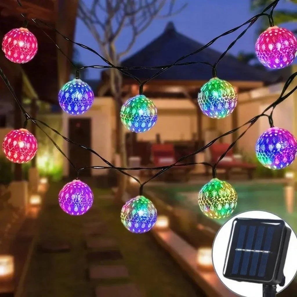 Outdoor Solar Moroccan 50/30/20LED Ball Lights 8 Modes Solar Light String for Camping Christmas Halloween Party Wedding Decor