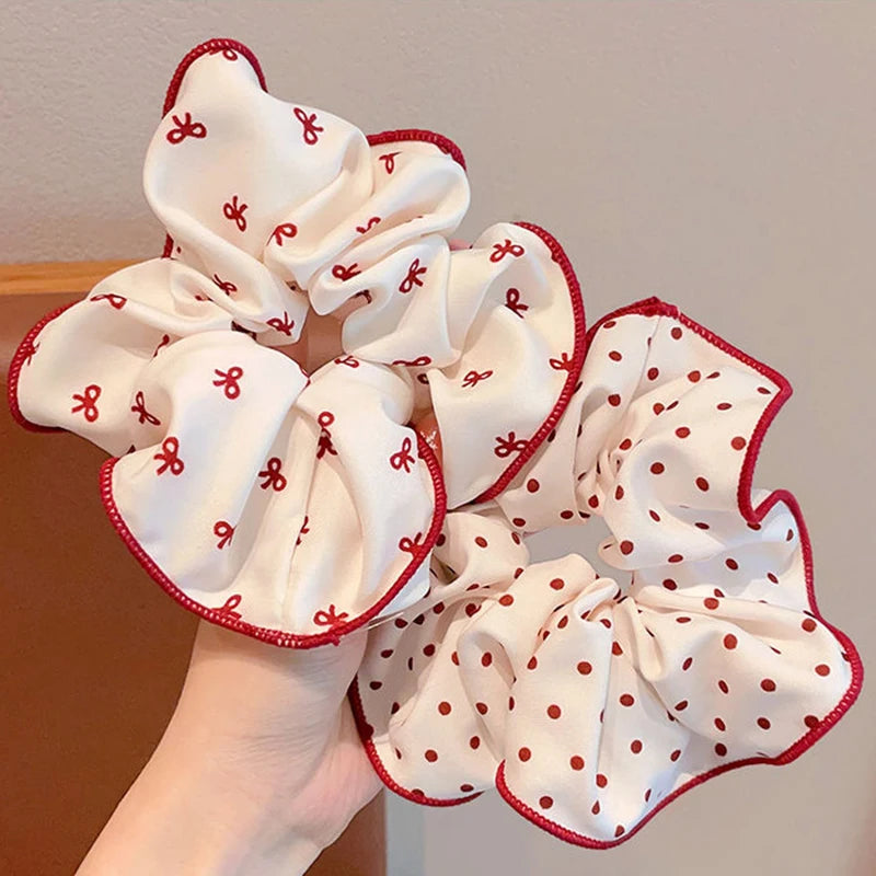 2/3pcs High End Red Cute Dot Plaid Scrunchies for Women Girls Soft Elastic Hair Ties Gentle Hair Bands Fashion Hair Accessories