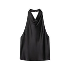 MUJER 2026 Halter Tops for Women Black Satin Backless Top Female Pink Summer Beach Top Woman off Shoulder Camisole Top Women