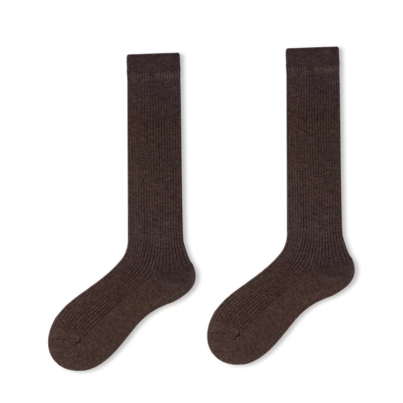 100% Merino Wool Ladies Stockings Fashion Solid Color Knitted Pile Socks Fashion Padded Warm Leggings Women's New 2025