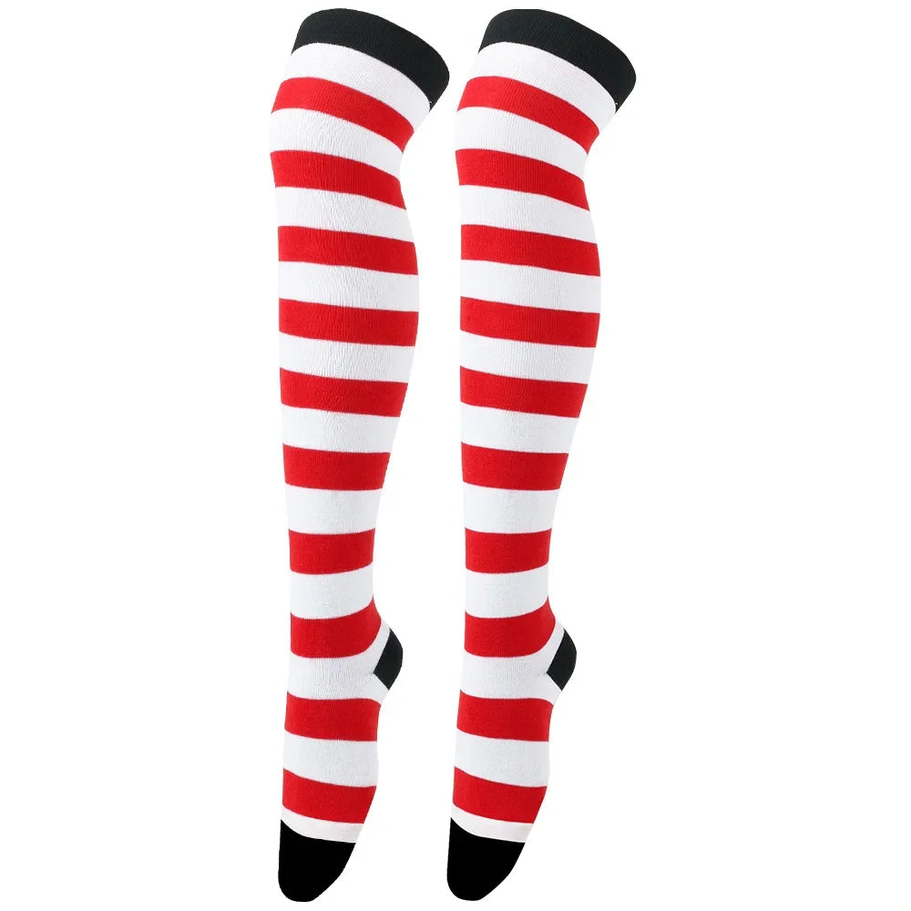 Womens Striped Thigh High Stockings Ladies Girls Black White pink Long Over Above Knee Socks femboy Cosplay Lolita Harajuku Y2k