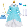 Rosalina Dress Girls Peach Children Halloween Costume Game Role Play Princess Dress Long Sleeve