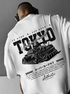 Men's short-sleeved t-shirt, printed with racing cars English graphics loose fit fashionable casual round neck top spring summer