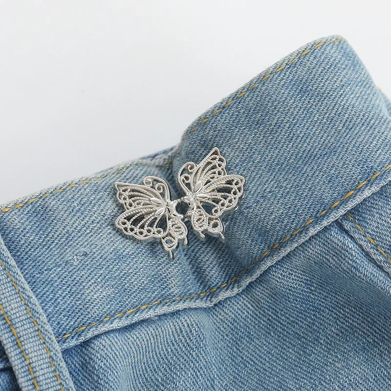 Adjustable Tightener Waist Buckle for Jeans, No Sewing Required Butterfly Button Adjuster for Pants and Skirts Waist