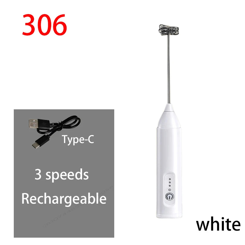HOT  Electric Milk Frother + Egg Beater Wireless Type-C Charging 3 Speeds Mini Handheld Foam Maker Coffee Whisk Cooking Tools