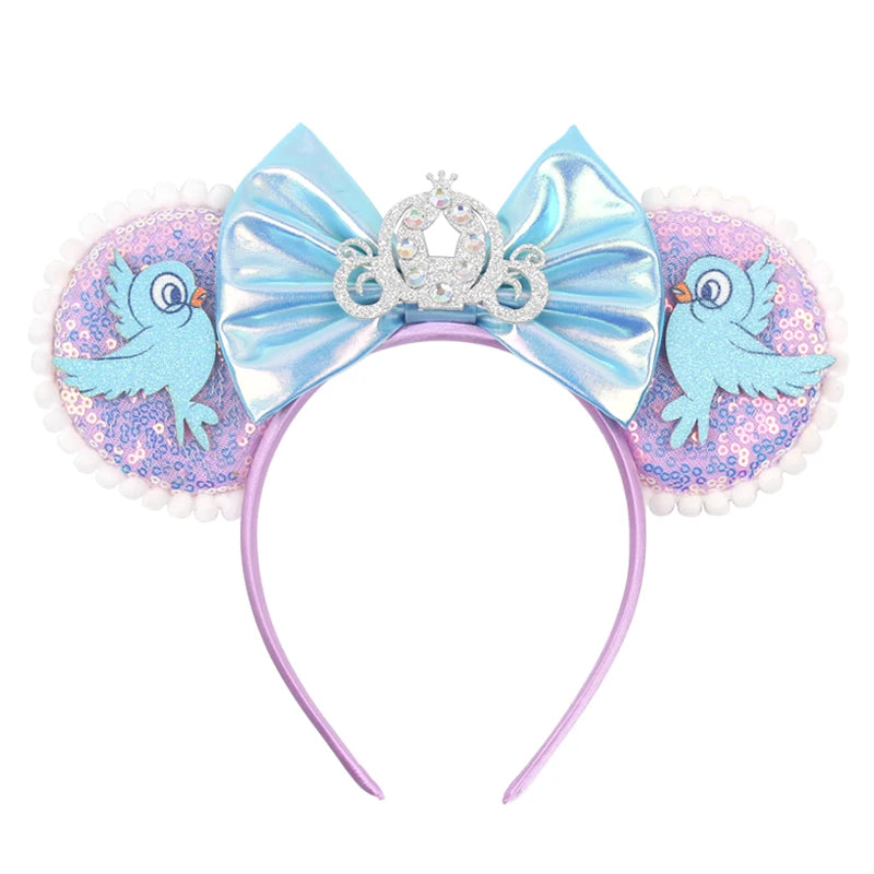 Cinderella Cartoon Mouse Ear Headband Sequin Bows Girl Adult Kid Halloween DIY Party Cosplay Hair Accessories Princess Hairband
