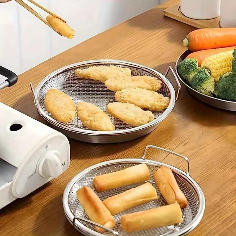 Stainless Steel Filter Tray – Reusable Round Mesh Basket for Frying, Grilling & Food Straining