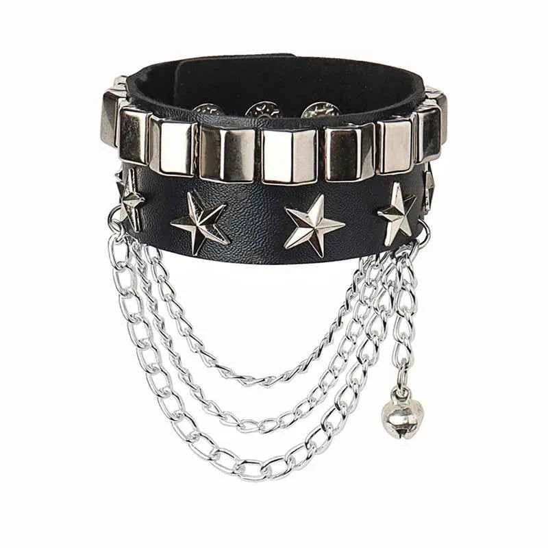 Punk Fashion Men Black Cuff Leather Bracelet Wristband Metal Rivets Stud Charm 80s Wrap Bangle for Women Rock Gothic Jewelry