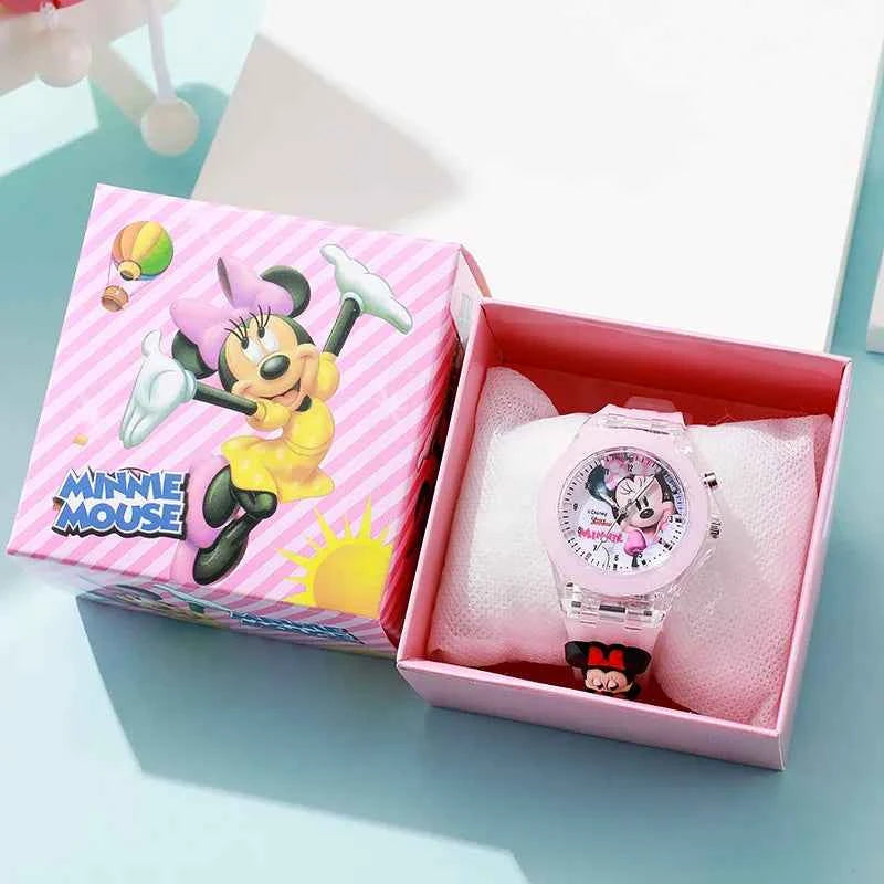 Cartoon Mickey Flash Light Girls Watches with Box Silicone Strap Spiderman Children Watches Kids Student Clock reloj infantil