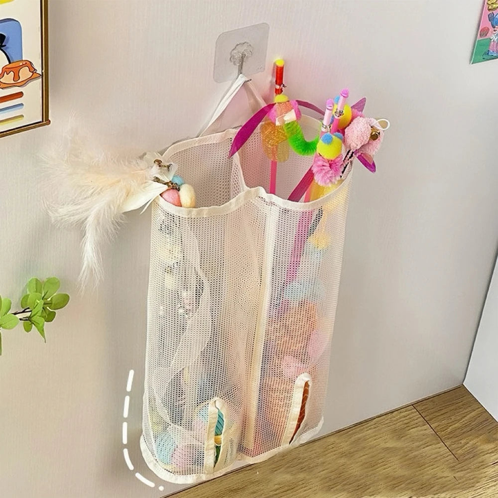 Cat Stick Wall-Mounted Mesh Storage Gag-Suitable For Pet Toys, Cat Toy Storage, Puppy Toys Storage bag without Taking Up Space