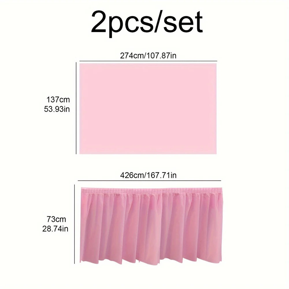 2pcs/set Disposable Paper Tablecloth Skirt Set Rectangular Table Cover And Table Skirt Party Supplies For Events Decoration