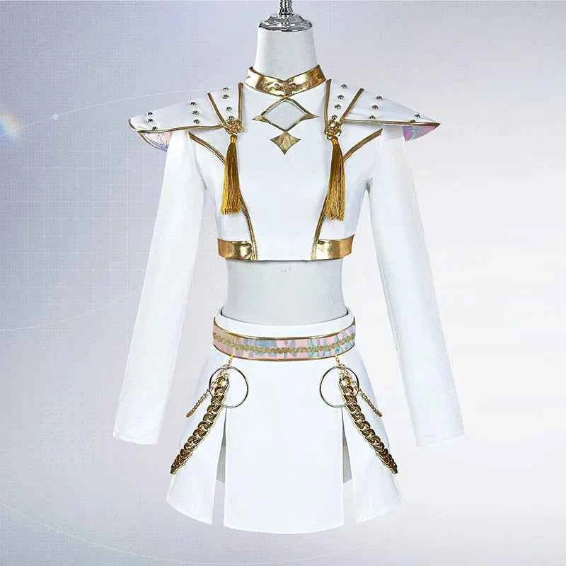 KPop Rumi Mira Zoey White Singing Suit Women Girls Halloween Party Role Playing Outfit Cosplay Costume Wig for Adult Children