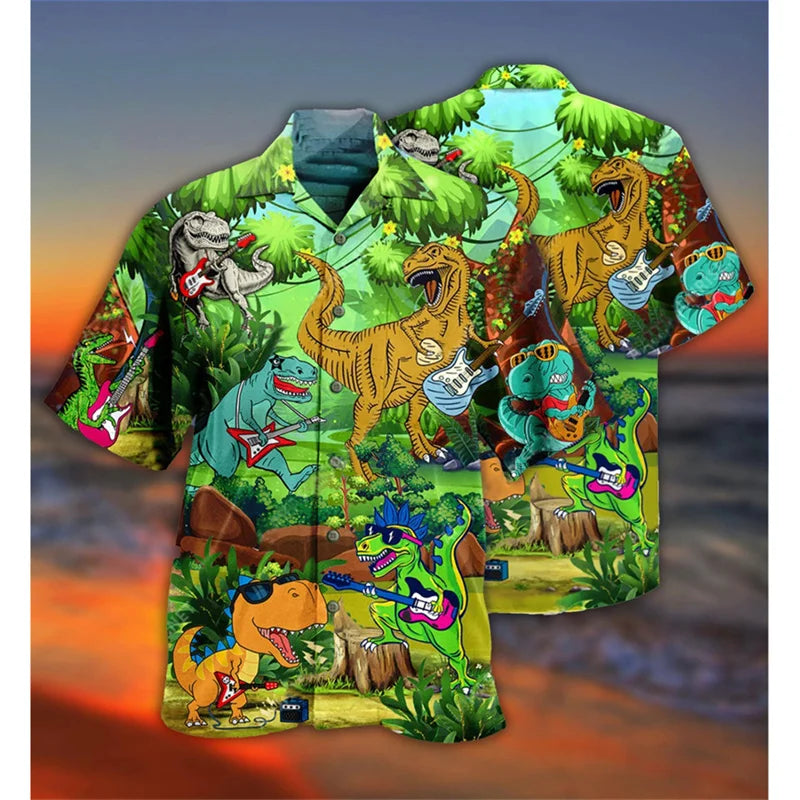 Guitar Bass Pattern Hawaiian Shirts For Men Vintage Musical Instrument 3D Printed Blouse Summer Loose Aloha Shirts Short Sleeves