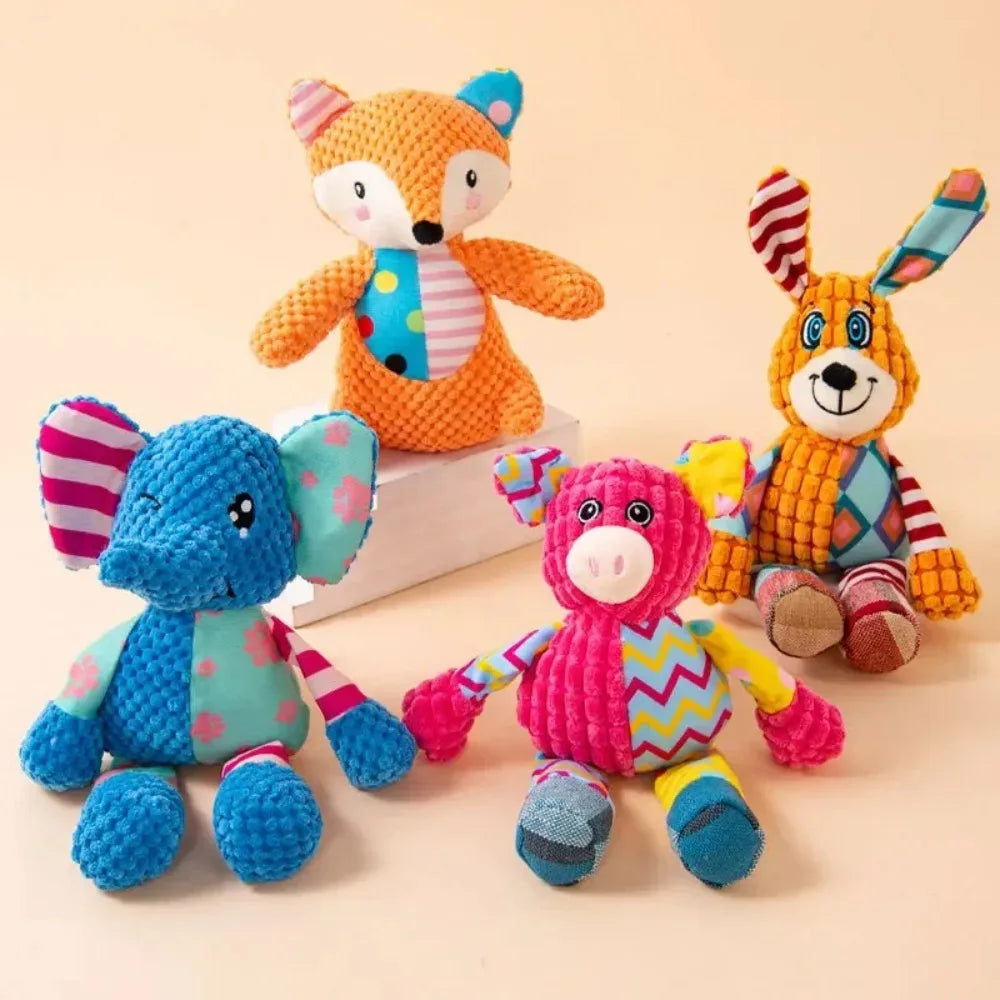 Cute Fox & Elephant Plush Dog Toy - Interactive Squeaky Chew & Teeth Cleaner