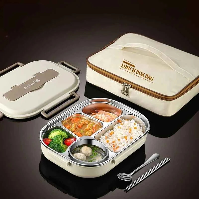304 Stainless Steel Insulated Lunch Box Office Workers Sealed Portable Lunch Box with Bag Students Kids Commercial Bento Box Set