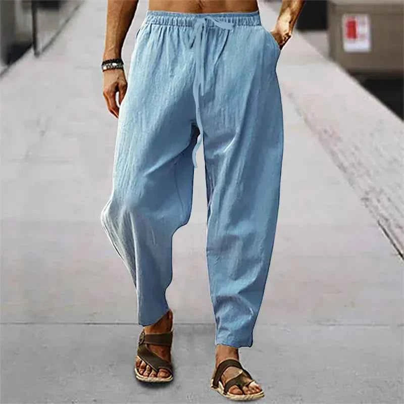 Men's Lightweight Long Pants Summer Solid Color Breathable Loose Trousers Male Elastic Waist Casual Pants Harajuku Trousers