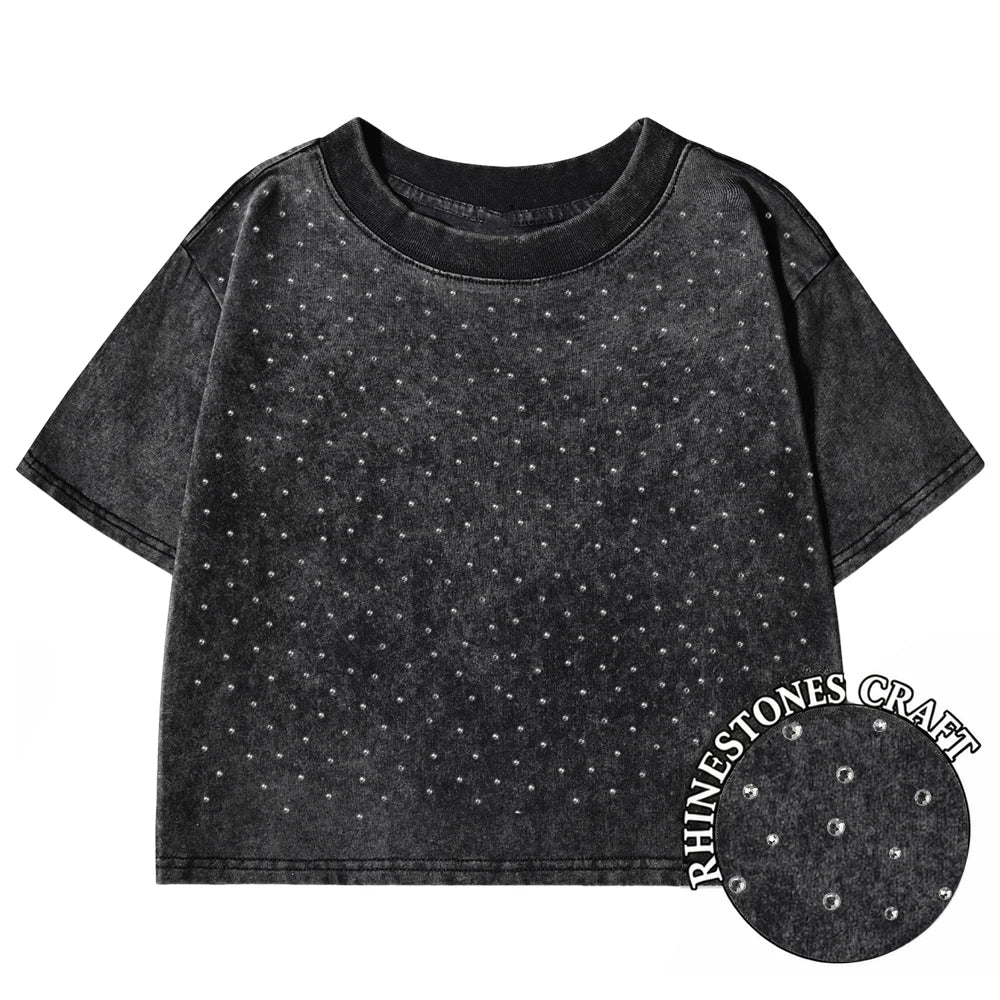 100% Cotton Washed T-Shirts For Women Loose O-Neck Crop Tops Y2k Street Female Clothes Summer Casual Vintage Short Sleeve Tees