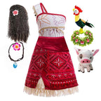 Girls New Movie Moana 2 Dress Halloween Party Adventure Costume Girl Princess Fancy Clothes Children Vaiana Pet Pig Outfit