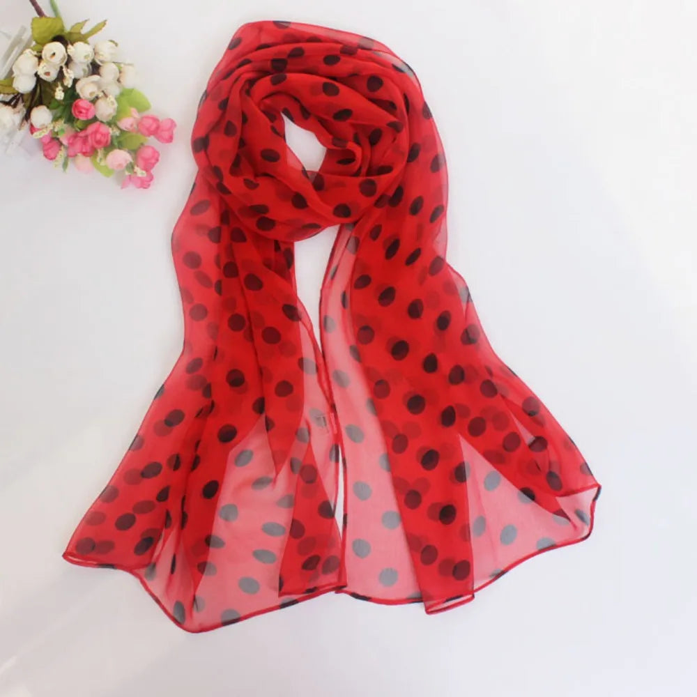 Polka Dot Scarf Ladies Women's Scarf Chiffon Scarf Soft Head Wraps Women's Lady Summer Sunscreen Air Conditioner Shawl