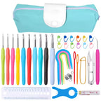 IMZAY Colorful Rubber Handle Knitting Needles Kit With Sewing Clips Plastic Needles Staniless Steel Scissors Crochet Hooks Set