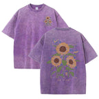 Lift Is Good Beautiful Sunflower Print Washed T Shirts Women Soft Cotton T-Shirt Street Creative Short Sleeve Summer Casual Tops
