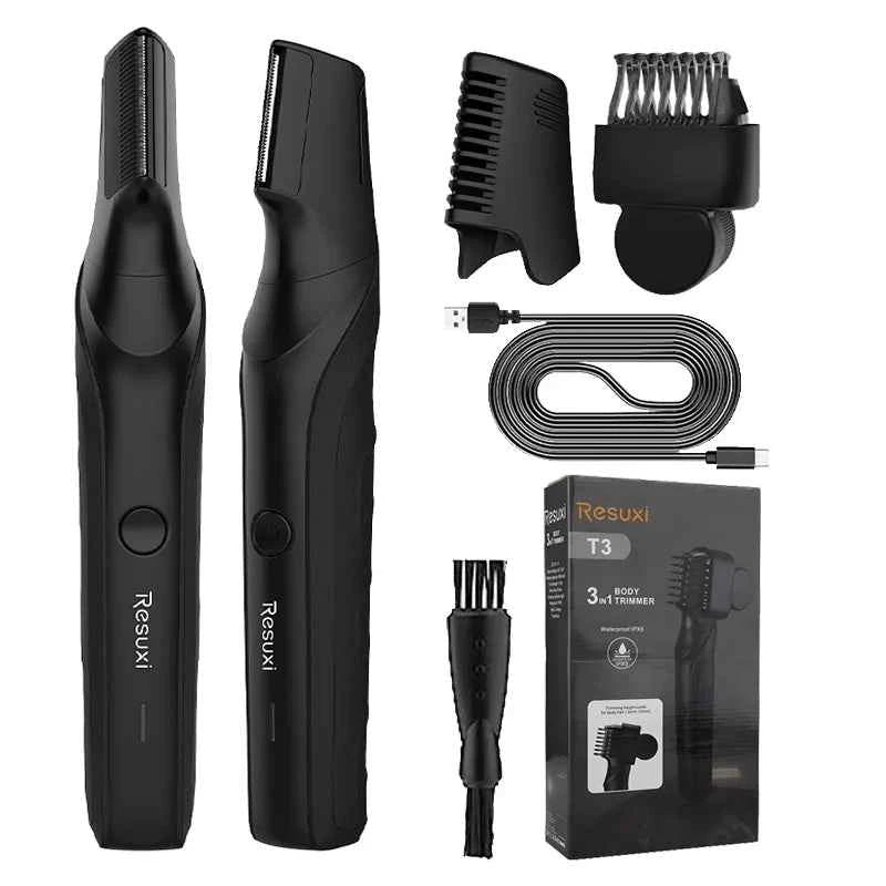 Resuxi New Men's Electric Body Hair Trimmer Multi Functional 3 in 1 Hair Clipper Shaver Set IPX5 Full Body Water Wash Clipper
