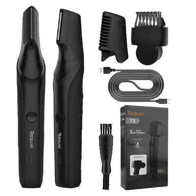 Resuxi New Men's Electric Body Hair Trimmer Multi Functional 3 in 1 Hair Clipper Shaver Set IPX5 Full Body Water Wash Clipper