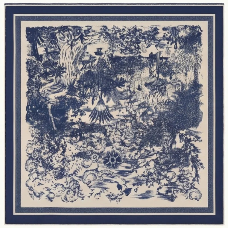 Vintage Jungle Plant Printed Square Scarf for Women