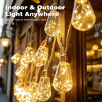 Solar String Lights Hemp Rope Edison Bulb Fairy Lights Solar Powered Warm White for Garden Patio Porch Yard Halloween Decor