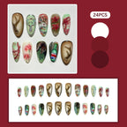 24pcs Gradient Black False Nails Cute Cartoon Cat's Eye Forest Elf Girl Press On Nails Glossy Almond Sweet Cool Fake Nail Tips
