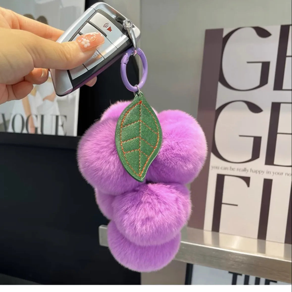 Purple Fluffy Soft Key For Men And Women Chain Rabbit Plush Grape Pendant Grape Car Key Pendant Accessory Wholesale