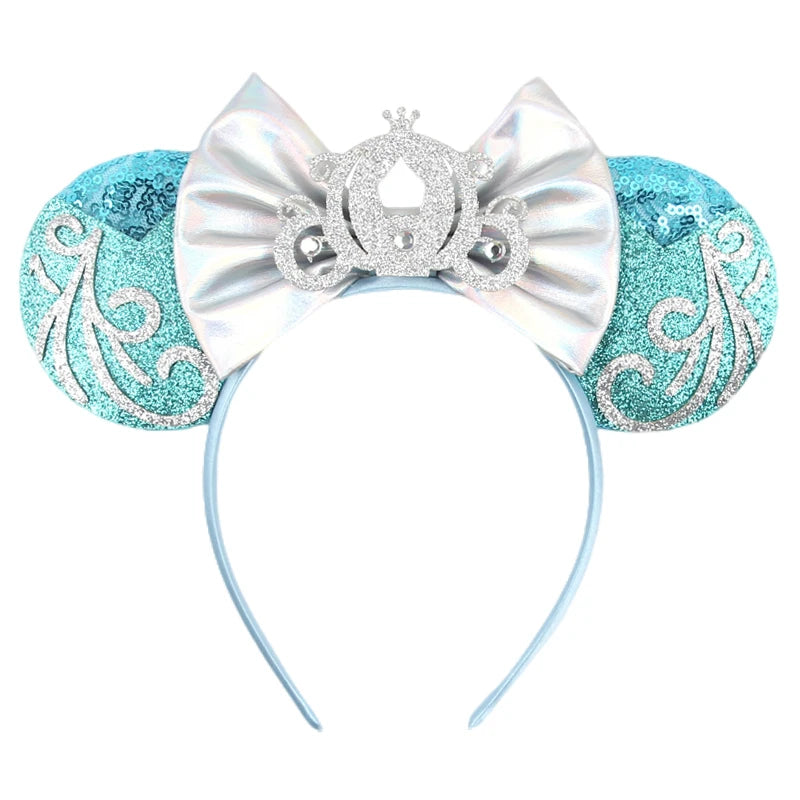 Cinderella Cartoon Mouse Ear Headband Sequin Bows Girl Adult Kid Halloween DIY Party Cosplay Hair Accessories Princess Hairband