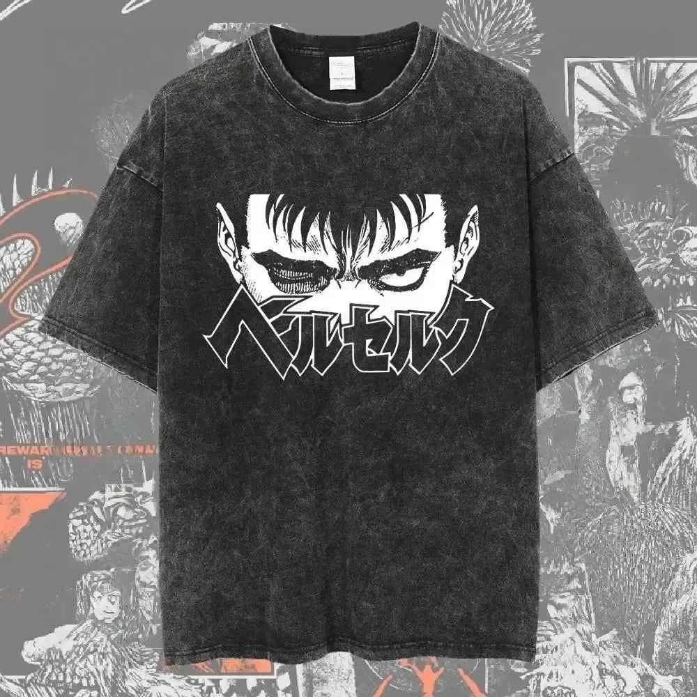 New Arrival Mens Clothes Tee Shirt Homme Graphic T-Shirts Men Tshirt for Men Ropa Hombre Washed Anime Berserk Baggy Camisetas
