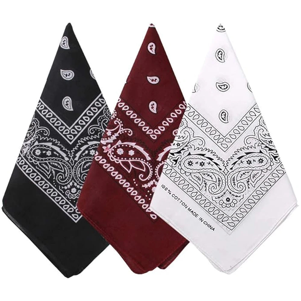 Hip Hop Cowboy Paisley Scarf Large Bandana Head Square Scarf Men Women 55x55cm Black Red White