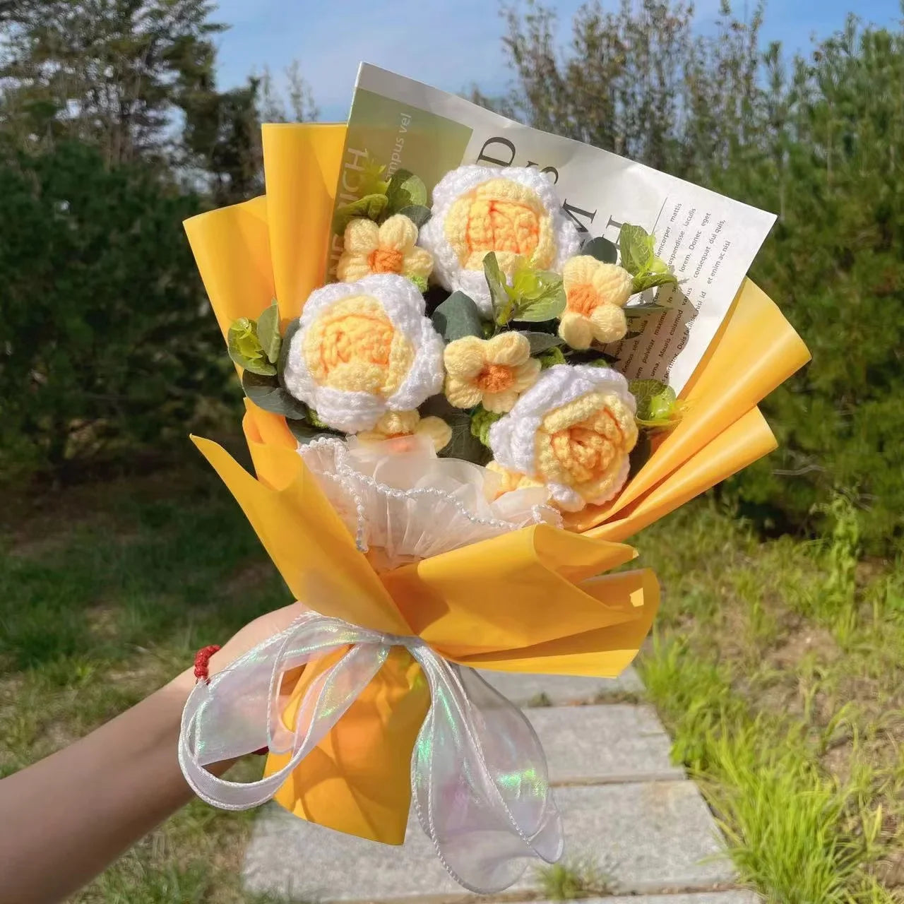 Finished Knitted Flowers Sunflowers Crochet Bouquet Creative Knitted Flowers Valentine Mothers' Day Birthday Graduation Gifts