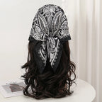Bohemian Style Floral Print Women’s Square Silk Scarf Satin Head Wrap Tropical Leaf Flower Design Scarves Bandana Hijab
