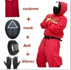 Kids Red Game Jumpsuit Cosplay Party Tracksuit Outfits Props Role Play Classic Costume Belt Full Mask Set