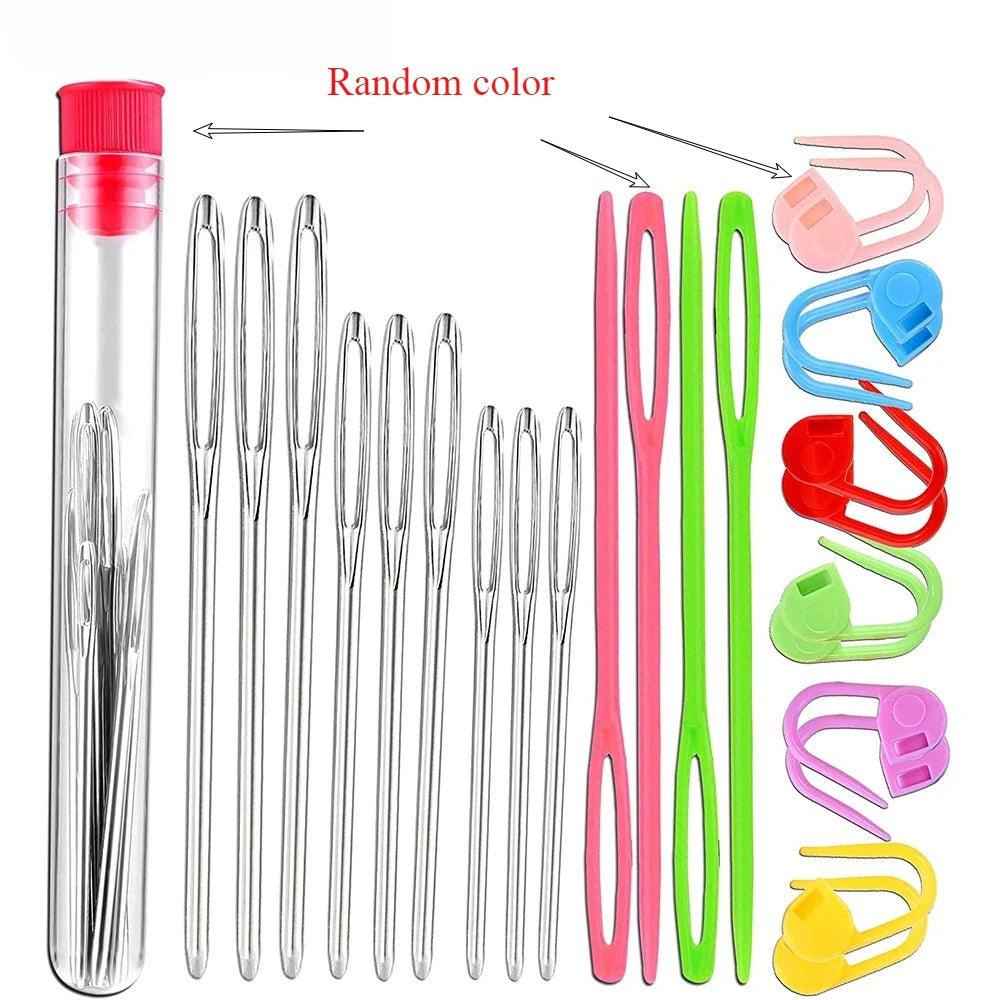 26Pcs Sewing Knitting Kits Large Eye Blunt Yarn Needles & Plastic Weaving Needles & Crochet Locking Counter Stitch Markers Tools