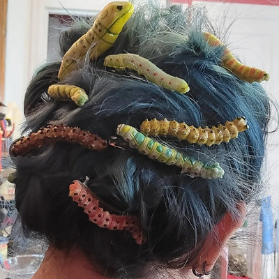 Spooky 6pcs Hair Clips for Caterpillar - Durable Plastic, No Batteries Required, Perfect for Halloween & Prank Parties