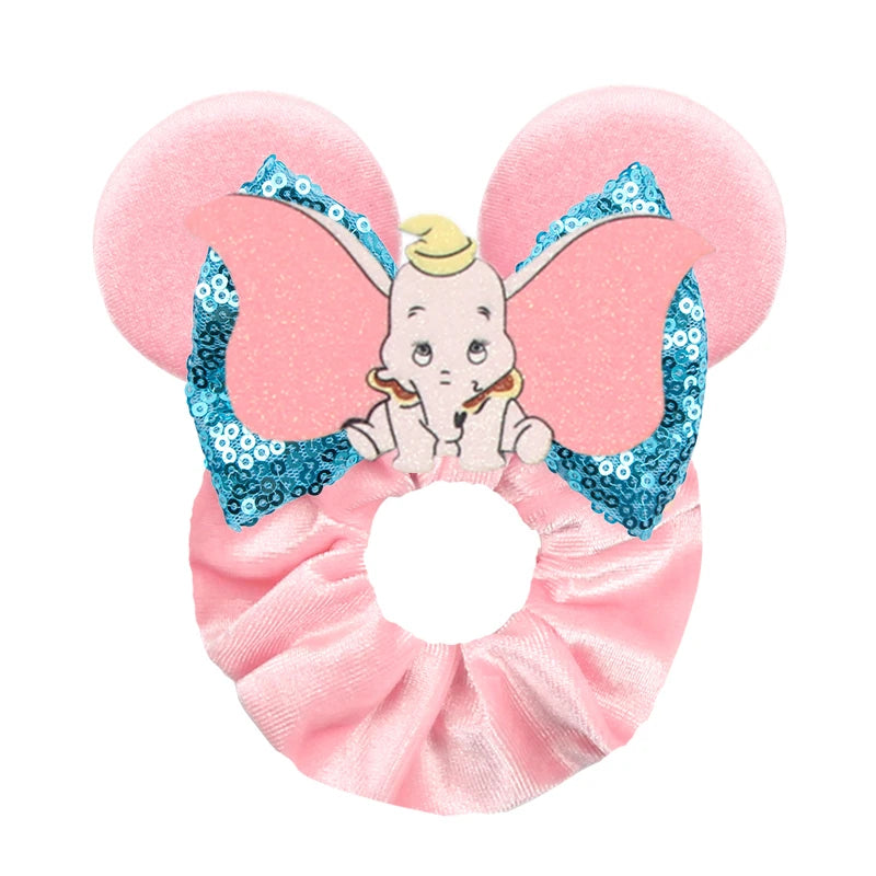 Cute Mouse Ears Velvet Scrunchies Hairband Women Elastic Ponytail Holder Girls Sequin Bow 2023 Kids Party DIY Hair Accessories