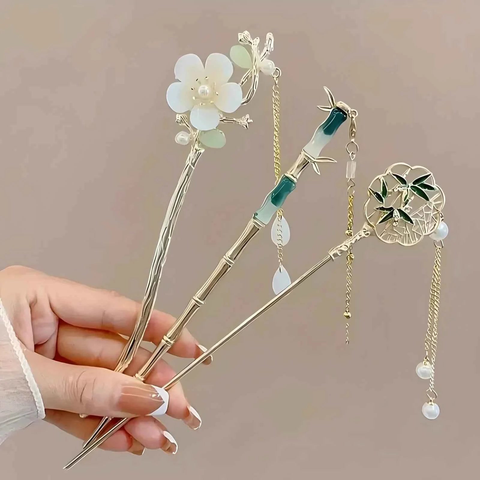 1/6pcs Elegant Chinese Style Tassel Hair Stick Traditional Floral Design Hairstyle Accessory Women Jewelry Hairpin Hairneedle