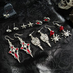 Ingemark 6Pairs/Set Halloween Red Crystal Skull Spider Metal Drop Earrings for Women Goth Cross Rose Piercing Earrings Jewelry