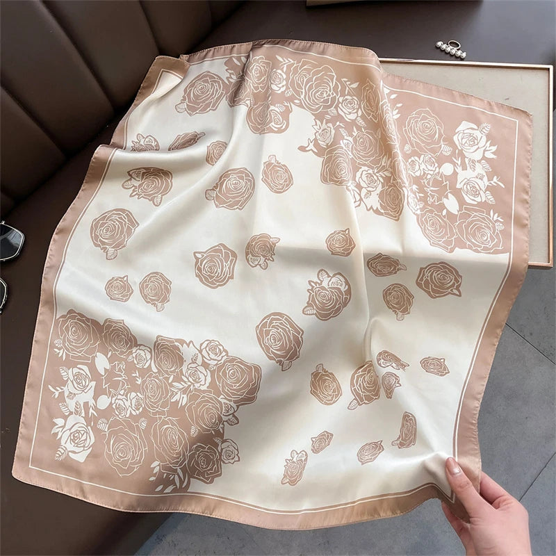 2025 Silk Shawl Print Headscarf Cat Hair Wrap Neckerchief Female Satin Square Scarf For Women Headband Foulard Hijab Bandana