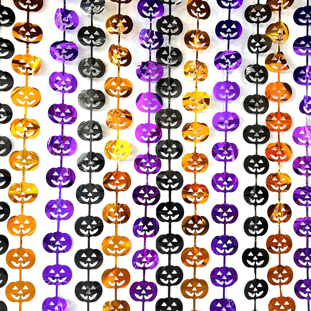 Halloween Pumpkin Bat Spider Fringe Backdrop – Spooky Party Decor